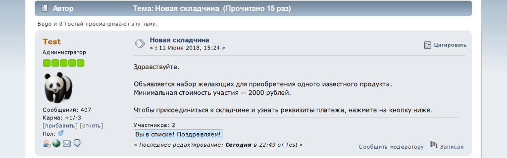 Вид от лица участника