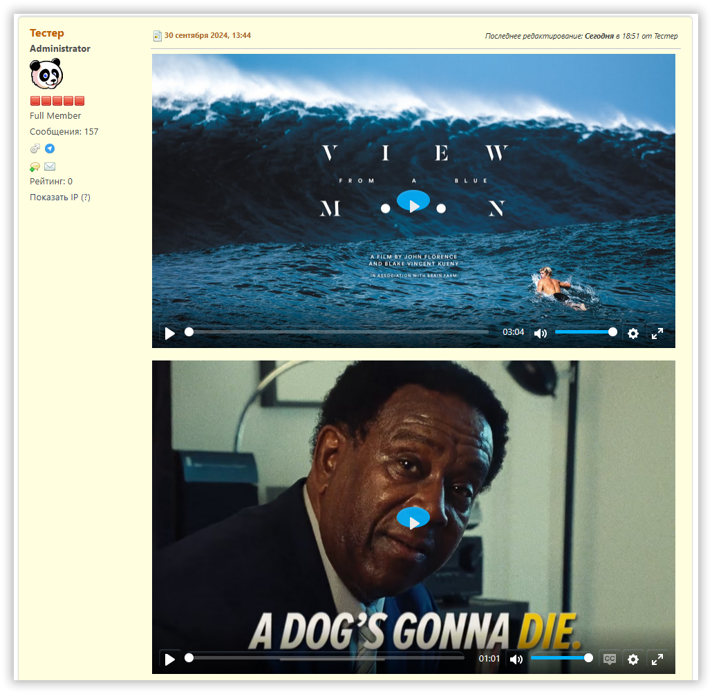 Пример роликов Youtube и Vimeo вместе